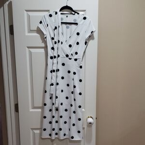 Polka Dot Wrap Dress - Black and White